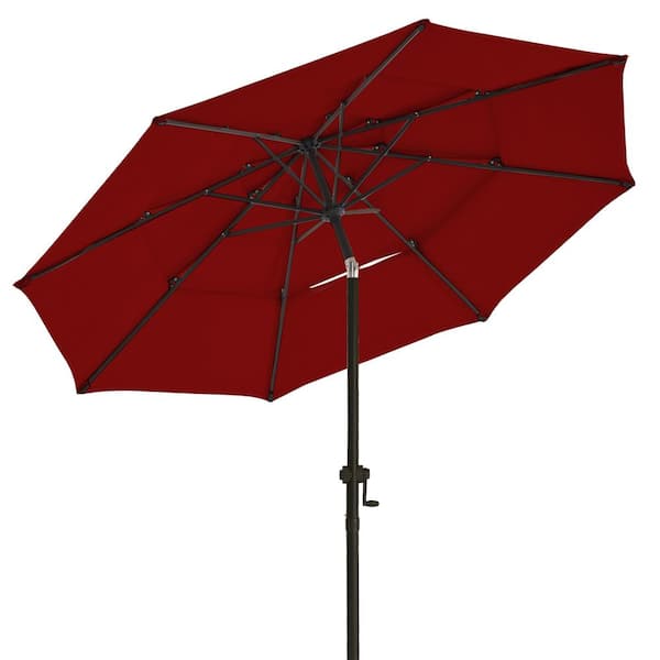 10 ft. 3 Tiers Market Umbrella Outdoor Patio Umbrella with Push Button Tilt/Crank for Garden Lawn and Pool in Burgundy