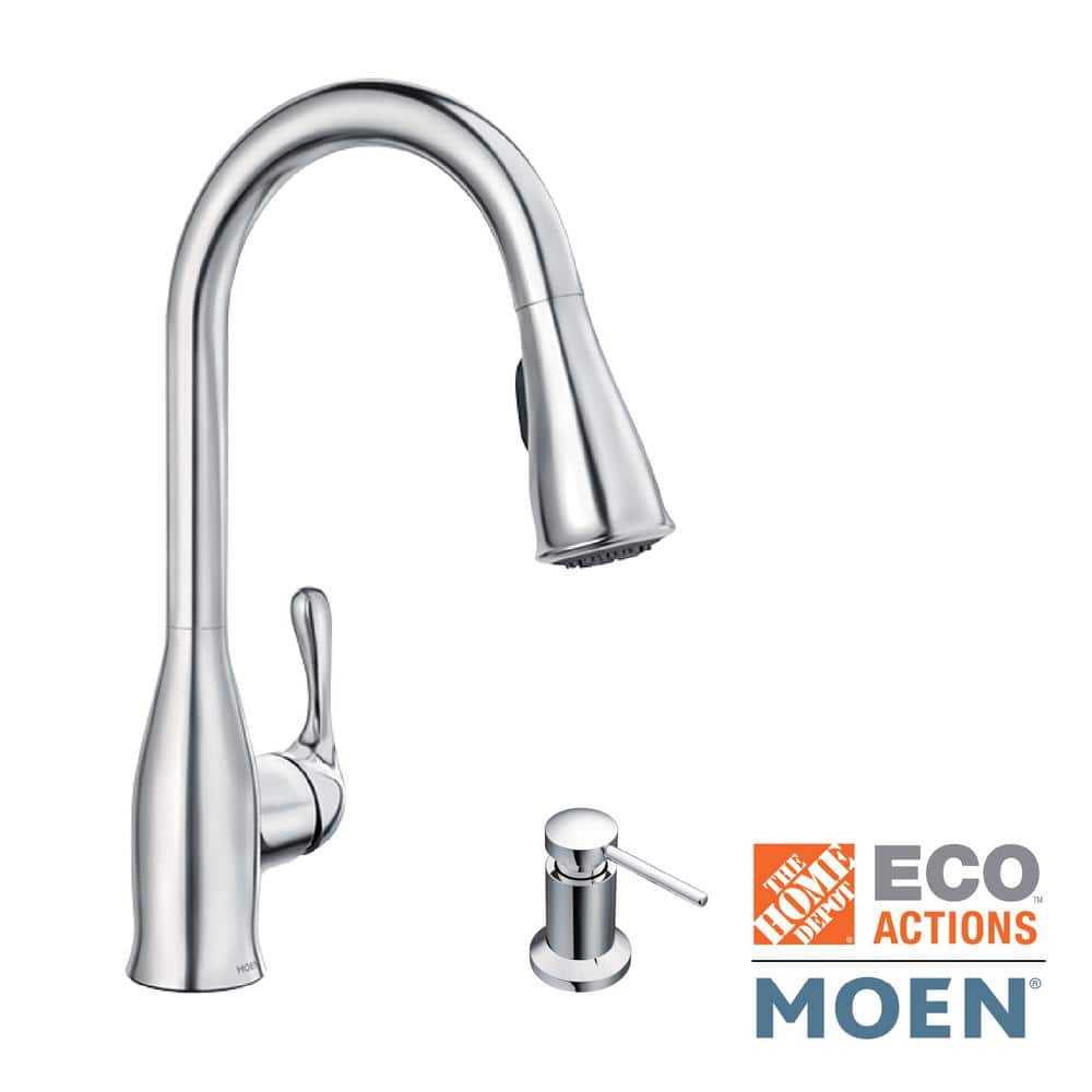 MOEN Kaden Single-Handle Pull-Down Sprayer Kitchen Faucet with Reflex, Power Clean and Soap Dispenser in Chrome, Grey -  87966-PDSOAPD