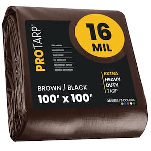 100 ft. x 100 ft. Brown/Black 16 Mil Heavy Duty Polyethylene Tarp, Waterproof, UV Resistant, Rip and Tear Proof
