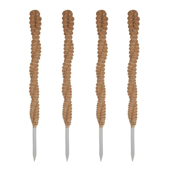 25 in. H Brown Aluminum Plant Stakes for Indoor, Moss Poles for Climbing Plants, Handmade Coco Coir Pole Plant, (4-Pack)