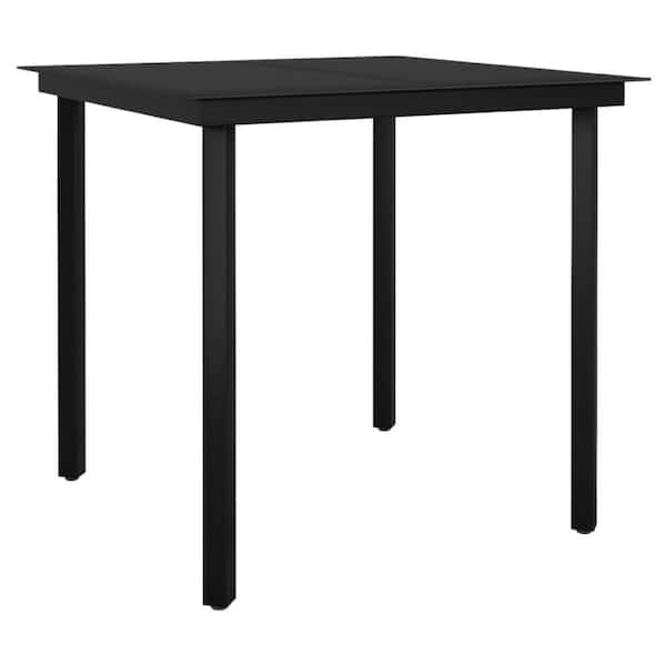 Black Metal Outdoor Dining Table with Square Glass Top