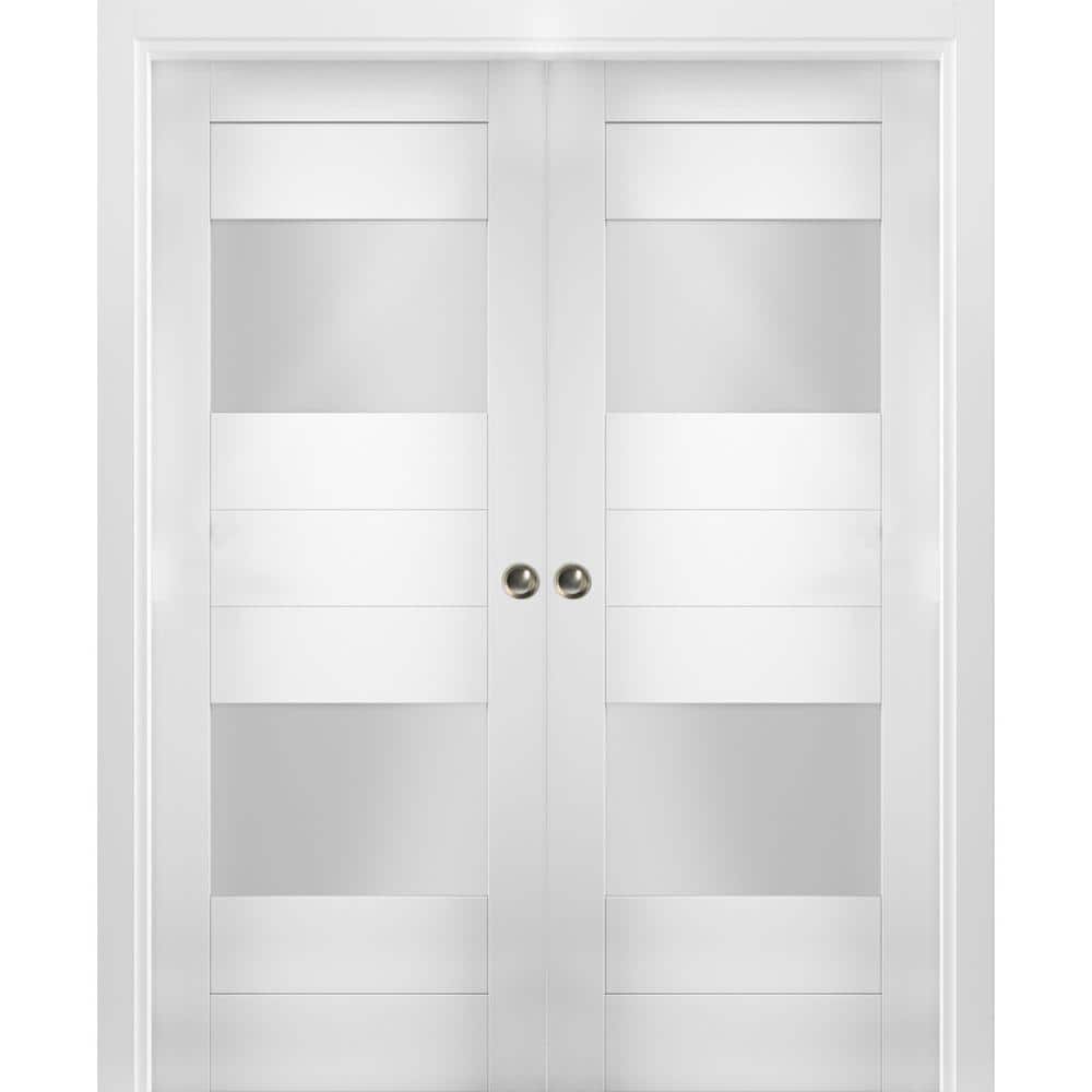 VDOMDOORS 60 in. x 80 in. Single Panel White Solid MDF Double Sliding ...