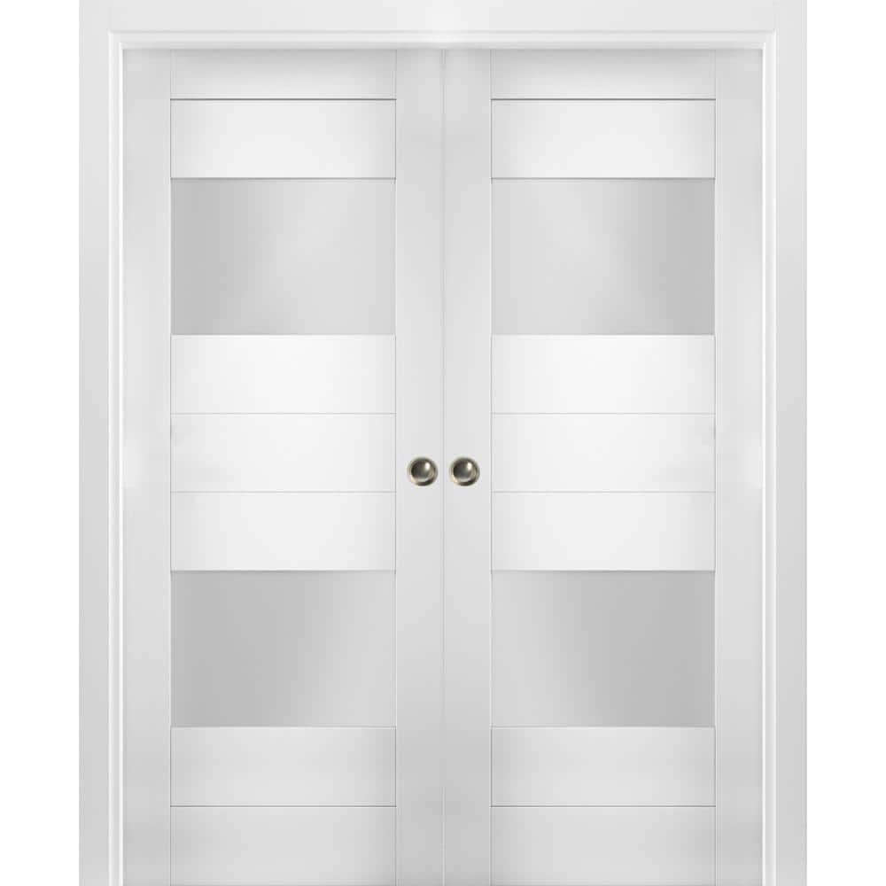 VDOMDOORS 60 in. x 96 in. Single Panel White Solid MDF Double Sliding ...