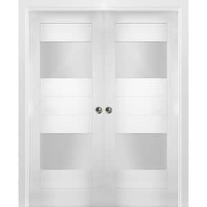 72 in. x 84 in. Single Panel White Solid MDF Double Sliding Doors with Double Pocket Hardware