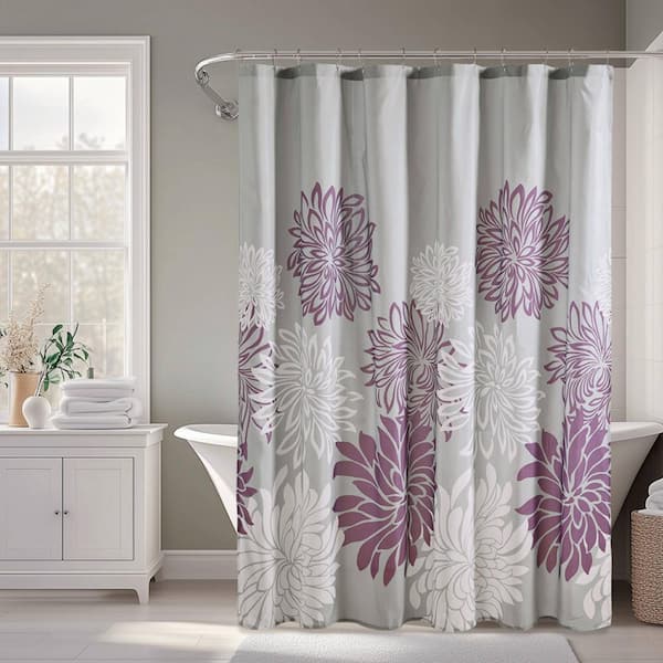 MADISON PARK ESSENTIALS Caldwell Purple 72 in. Printed Floral Shower Curtain