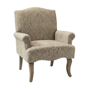 Benedict Damask Armchair with Solid Wood Legs