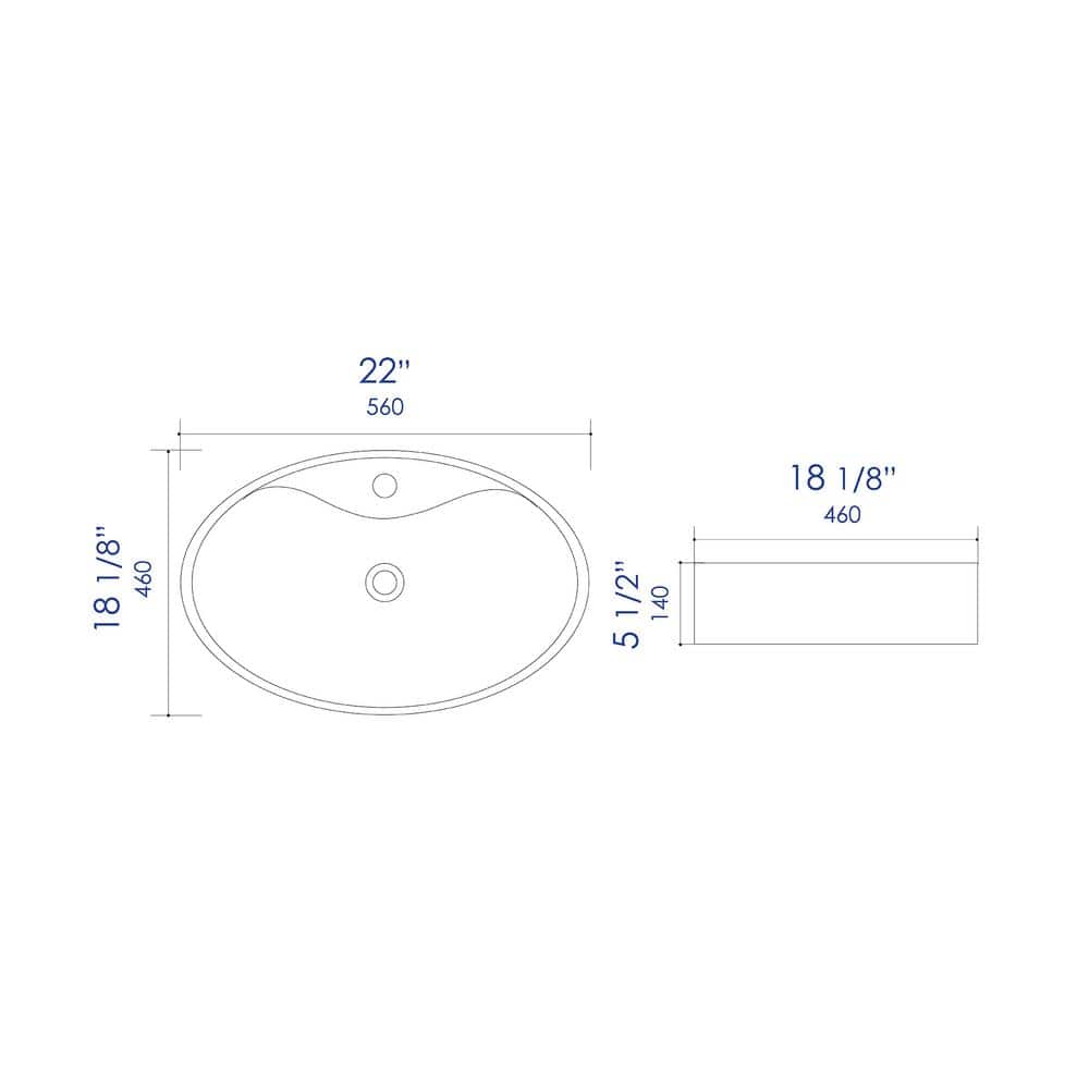 22" White Ceramic Oval Vessel Bathroom Sink