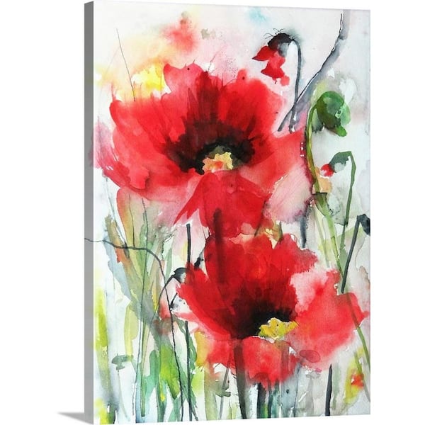 GreatBigCanvas 30 in. x 40 in. "Red Poppies" by Karin Johannesson Canvas Wall Art