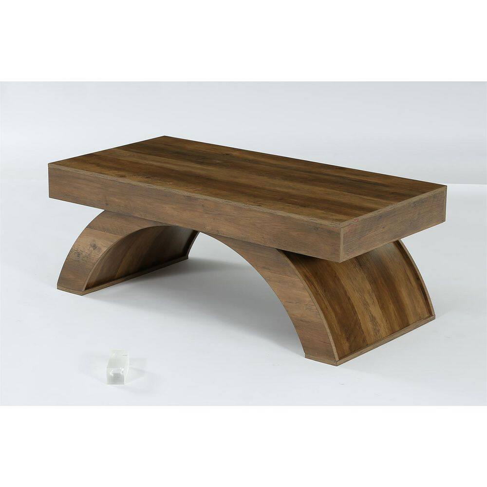 47 in. Rustic Brown Rectangle Engineered Wood Coffee Table with Arched Base, Farmhouse Center Table for Living Room