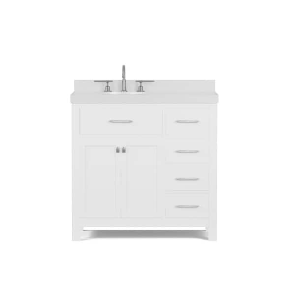 Virtu USA Caroline Parkway 36 in. W x 22 in. D x 35 in. H Single Sink Bath Vanity in White with Quartz Top