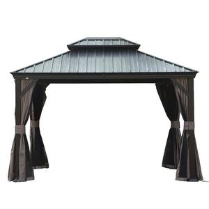 10 ft. x 12 ft. Outdoor Gazebo with Double Roof, Mosquito Net and Sturdy Galvanized Steel Frame for Garden and Backyard