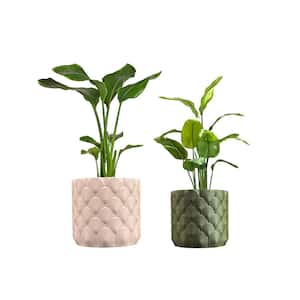 Syrie Modern Bohemian Indoor Ocean Wave Eco-Friendly 3D Printed Planters with Drainage, Sand/Olive (Set of 2)