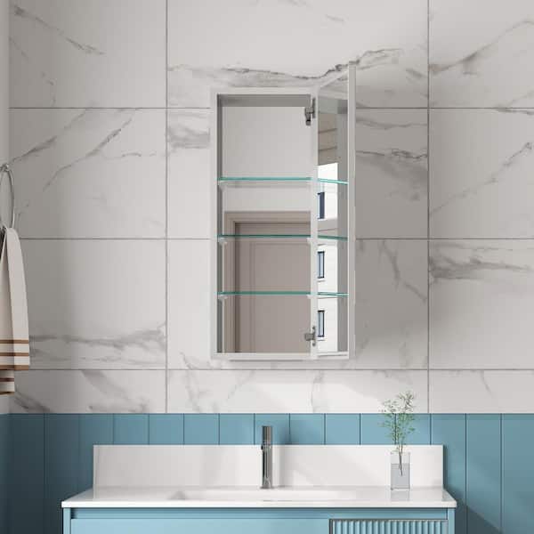 WYonder 12 in. W x 30 in. H Rectangular Aluminum Recessed/Surface Mount Right Swing Door Medicine Cabinet with Mirror