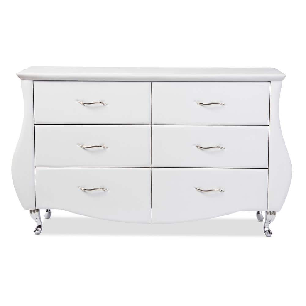 Enzo Luxe White Faux Leather 6-Drawer Horizontal Dresser