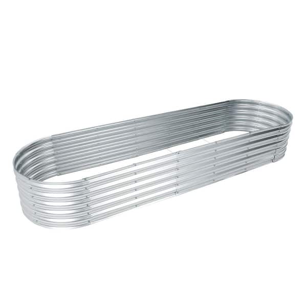 7 ft. x 2 ft. x 1 ft. Tall Silver Modular Metal Raised Garden Bed Kit Oval Planter Box for Vegetable Flower