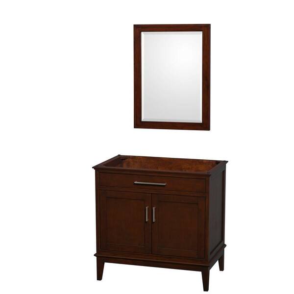 Wyndham Collection Hatton 35 in. Vanity Cabinet with Mirror in Dark Chestnut