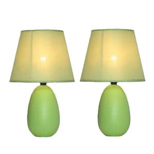 9.45 in. Green Oval Egg Ceramic Mini Table Lamp (2-Pack)