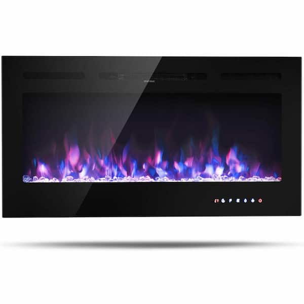 Gymax 36 in. Electric Fireplace Recessed and Wall Mounted 750-Watt/1500-Watt with Multicolor Flame
