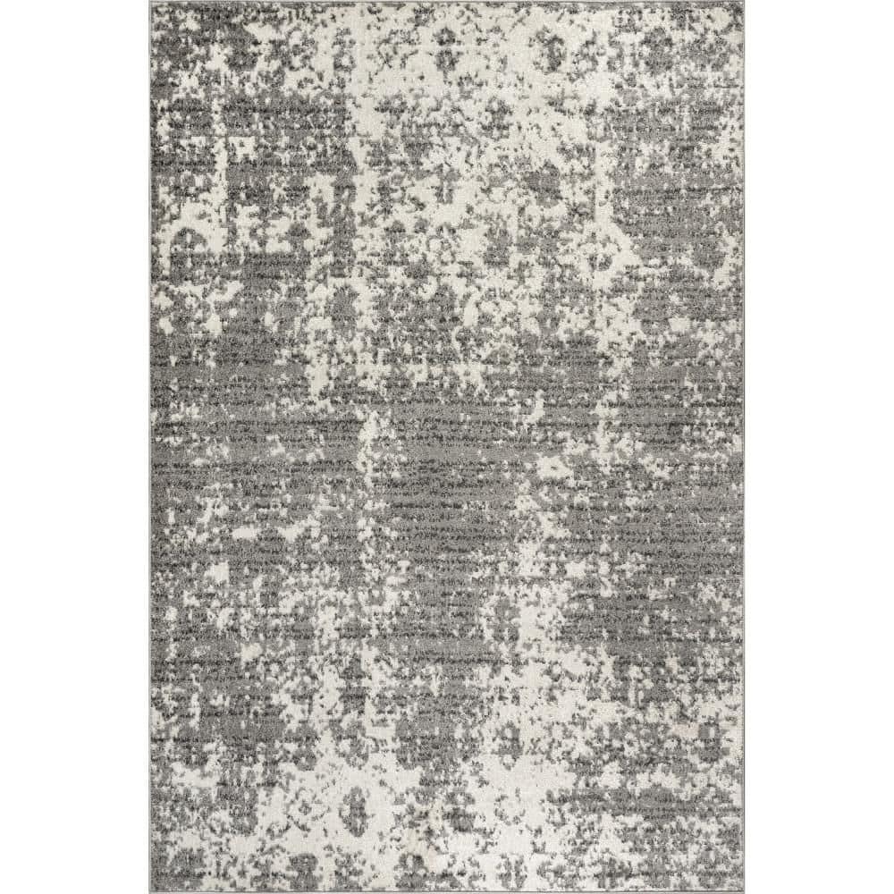 Gray Abstract 9' x 12' Stain-Resistant Synthetic Area Rug