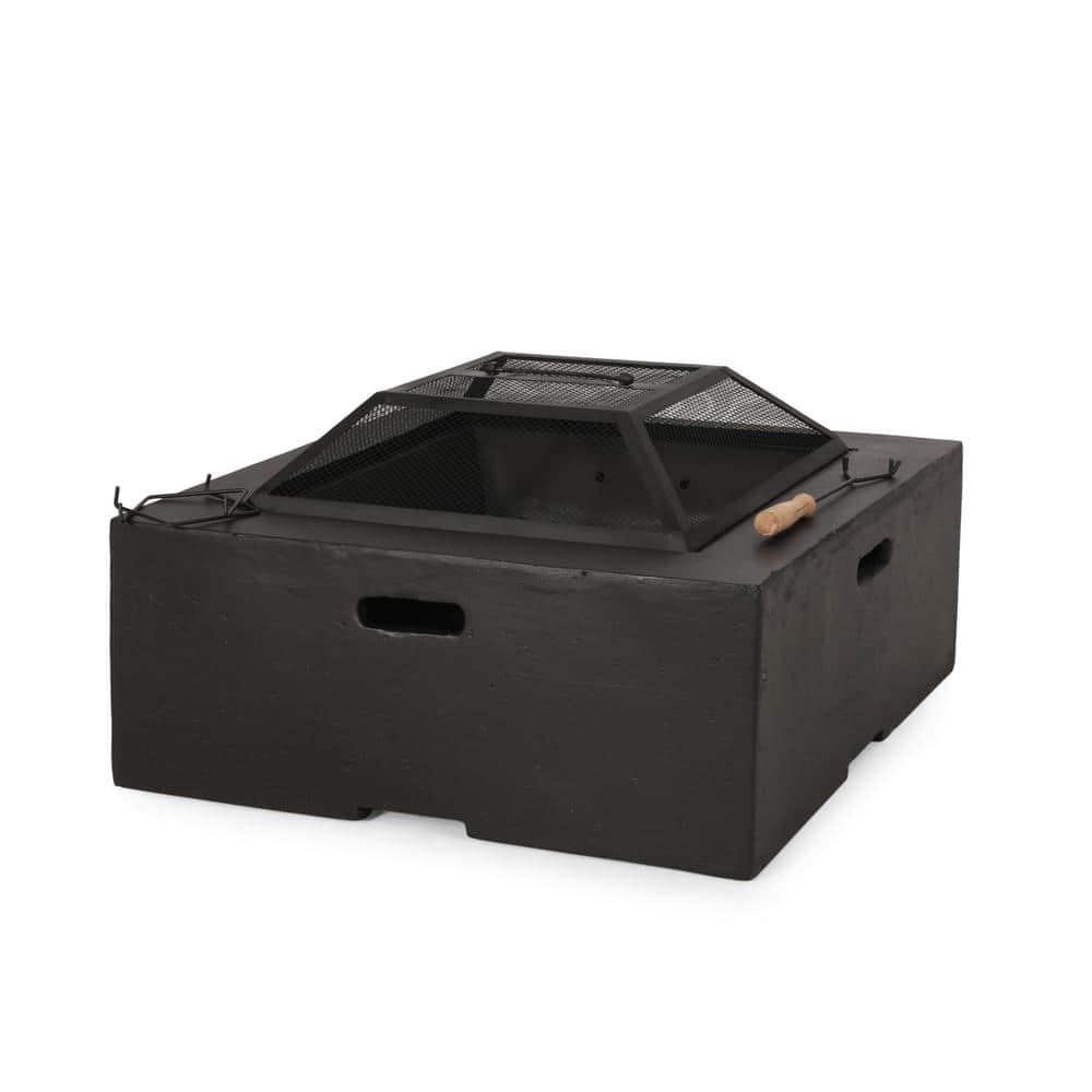 JimsMaison 29 in. W x 17.2 in. H Square Wood Burning Outdoor Fire Pit in Grey