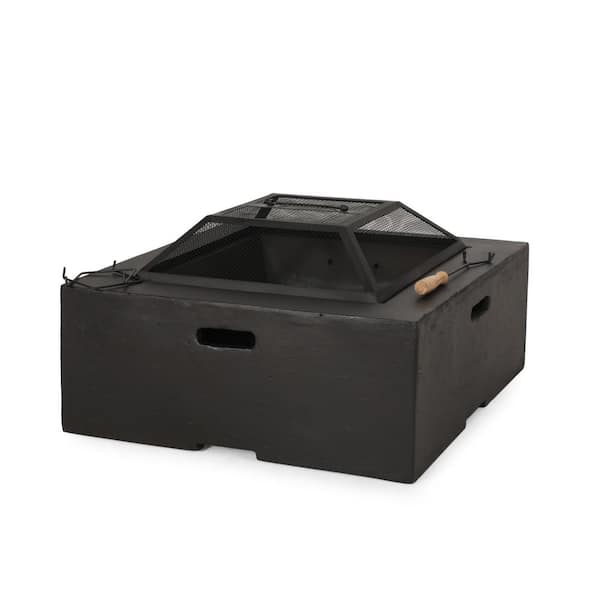 JimsMaison 29 in. W x 17.2 in. H Square Wood Burning Outdoor Fire Pit in Grey