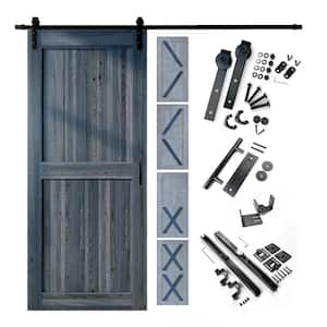 44 in. x 80 in. 5-in-1 Design Navy Solid Pine Wood Interior Sliding Barn Door with Hardware Kit, Non-Bypass