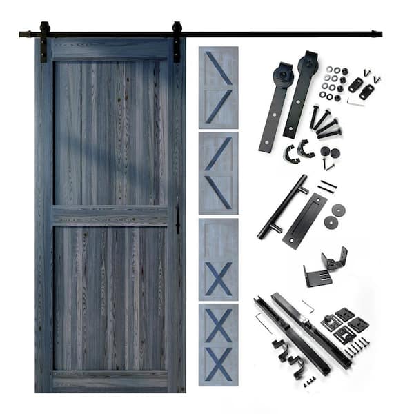 HOMACER 42 in. W. x 80 in. 5-in-1-Design Navy Solid Pine Wood Interior Sliding Barn Door with Hardware Kit, Non-Bypass