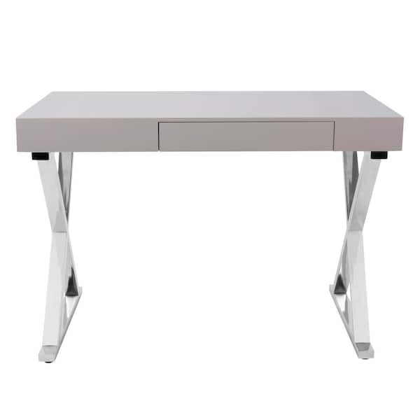 Lumisource 44 in. Rectangular Grey 1 Drawer Writing Desk with Built-In Storage