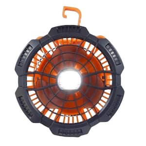 6.61 in. 3 Fan Speeds Personal Fan LED Camping Fan Lights USB Rechargeable Portable Fan Lamp Power Bank in Orange Finish