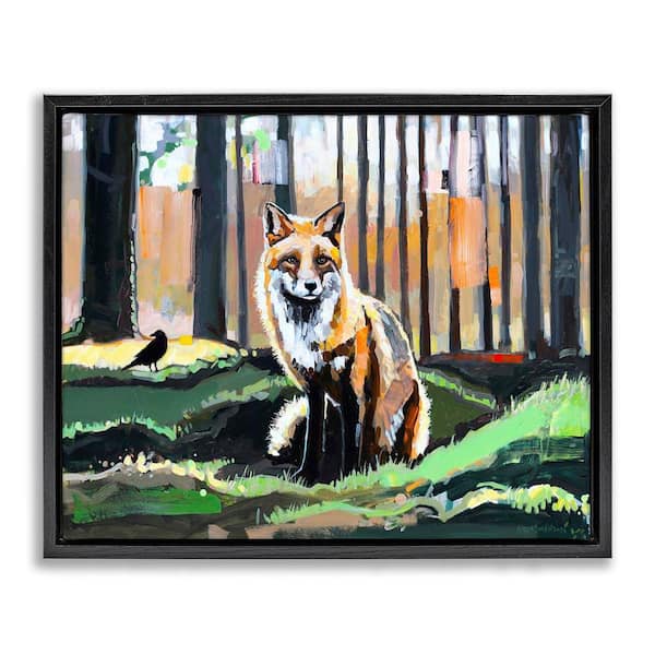 Stupell Industries Fox in Forest Trees by Adam Swanson Black Floater Frame Animal Graphic Art Print 25 in. x 31 in.