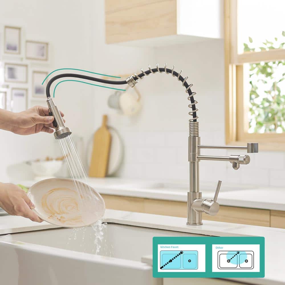 Brushed Nickel Pull Down Kitchen Faucet with Water Filter