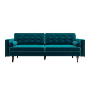 Harriet 84 in. W Square Arm Mid Century Modern Style Velvet Living Room Straight Couch in Teal Green