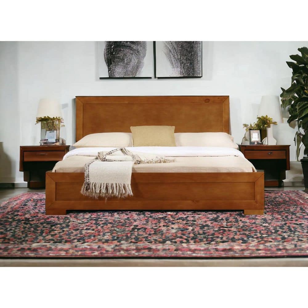 Brown Wood Frame Full Double Panel Bed
