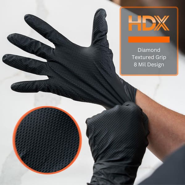 HDX Black Nitrile Disposable Gloves 10-Pack, 8 Mil, Diamond