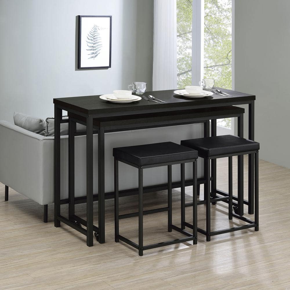 Black Faux Leather and MDF Rectangular Pub Set with 2 Chairs