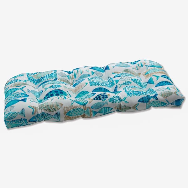 Pillow Perfect Tropical Rectangular Outdoor Bench Cushion in Blue