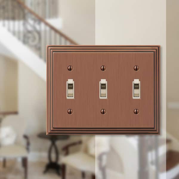 Tiered 3 Gang Toggle Metal Wall Plate - Antique Copper