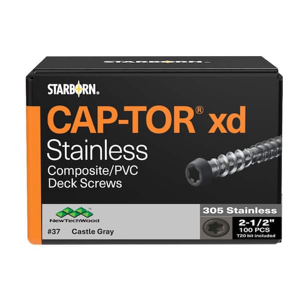 1-Pack #10 x 2-1/2 in. Castle Gray Stainless Steel Torx Flat Head Composite Deck Screw (1.22 lbs. /100-Piece)
