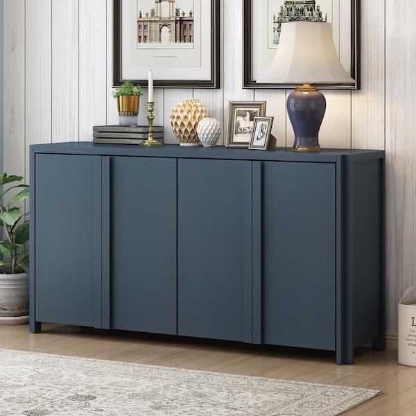Harper & Bright Designs Navy Blue MDF 60 in. Sideboard with 2 Adjustable Shelves
