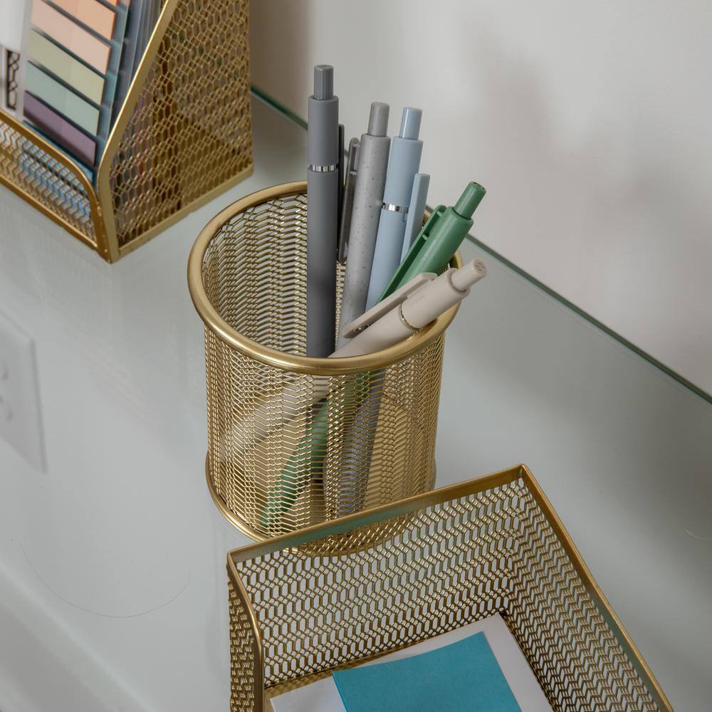 Gold Mesh 6-Piece Desktop Organizer Set