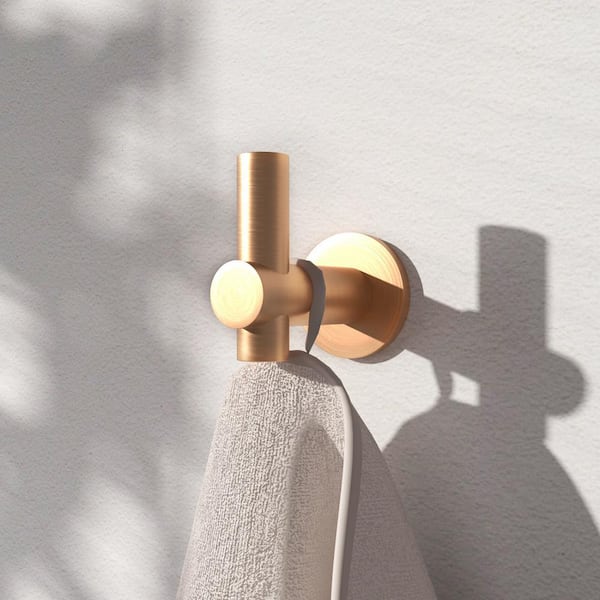 TaiMei 4-Pieces Wall Mounted J-Hook Thicken Space Aluminum Round Bathroom Robe/Towel Hook in Brushed Gold