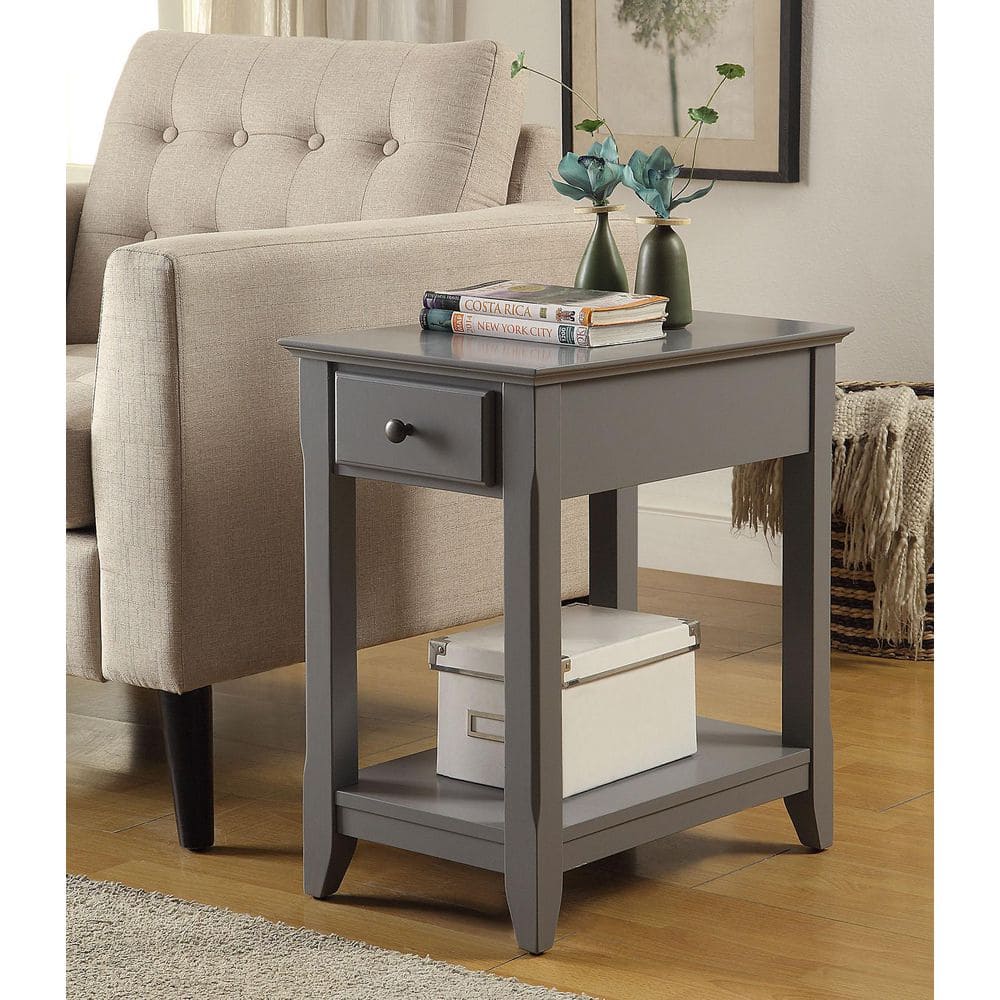 Gray Wooden Rectangular Side Table with Storage