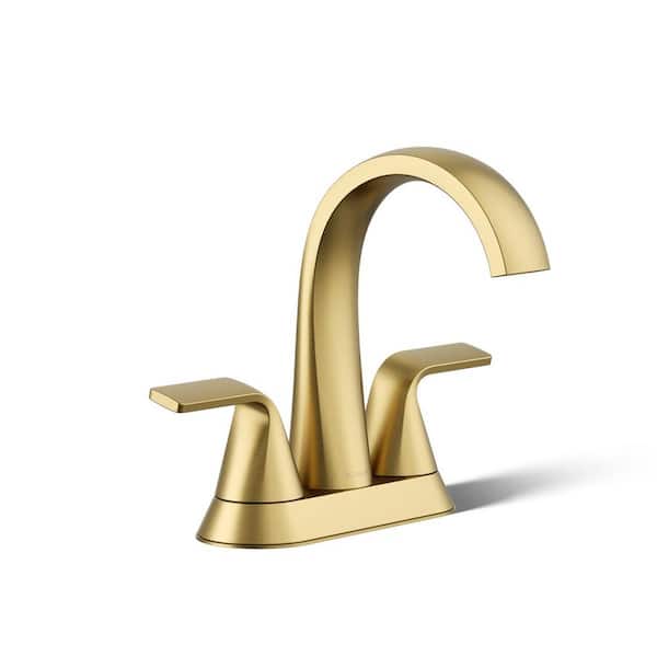 Cursiva 4 in. Centerset Double Handle Bathroom Faucet in Vibrant Brushed Moderne Brass