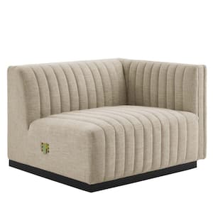 Conjure Beige Channel Tufted Upholstered Fabric Right-Arm Chair