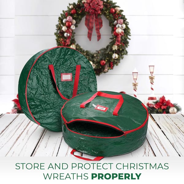 OSTO 24 in Green Superior Christmas Wreath Storage Bag, Tear Proof