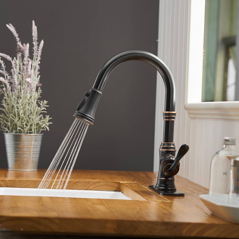 Oil Rubbed Bronze High Arc Kitchen Faucet with Pull-Out Spray