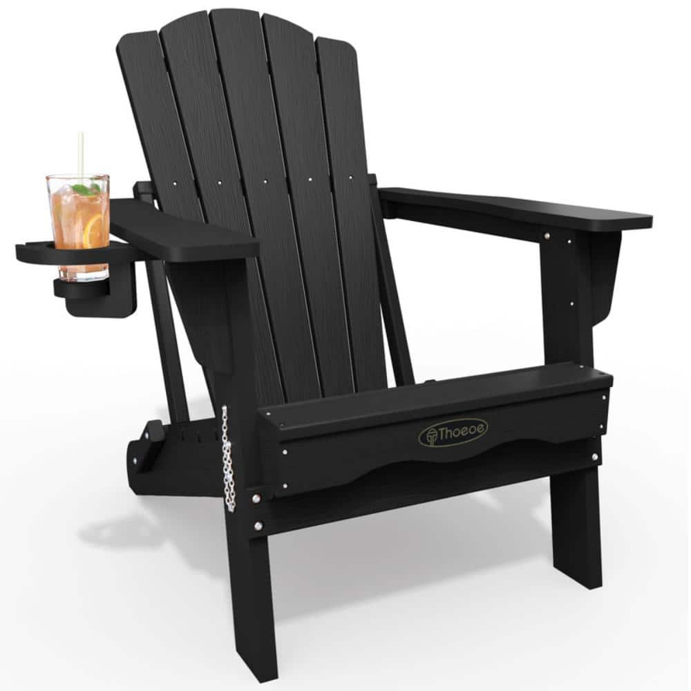 Black HDPE Outdoor Folding Adirondack Chair with Cup Holder price history on PriceWatchPro