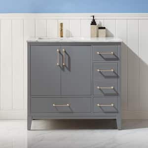 Sutton 36 in. Bath Vanity in Gray with Carrara Marble Vanity Top in White with White Basin
