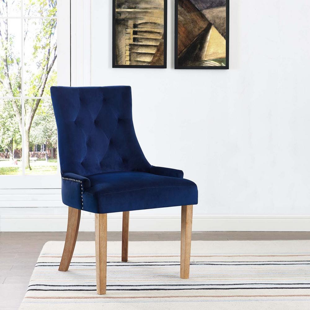 Sapphire Velvet Tufted Parsons Side Chair with Light Wood Legs
