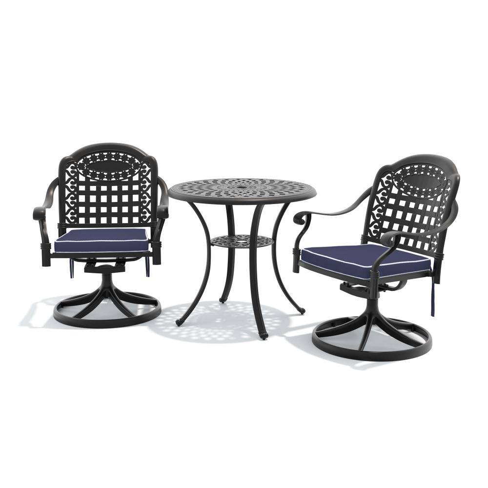 3-Piece Cast aluminum Patio Outdoor Dining Sets with Blue Cushions and Swivel Chairs price history on PriceWatchPro